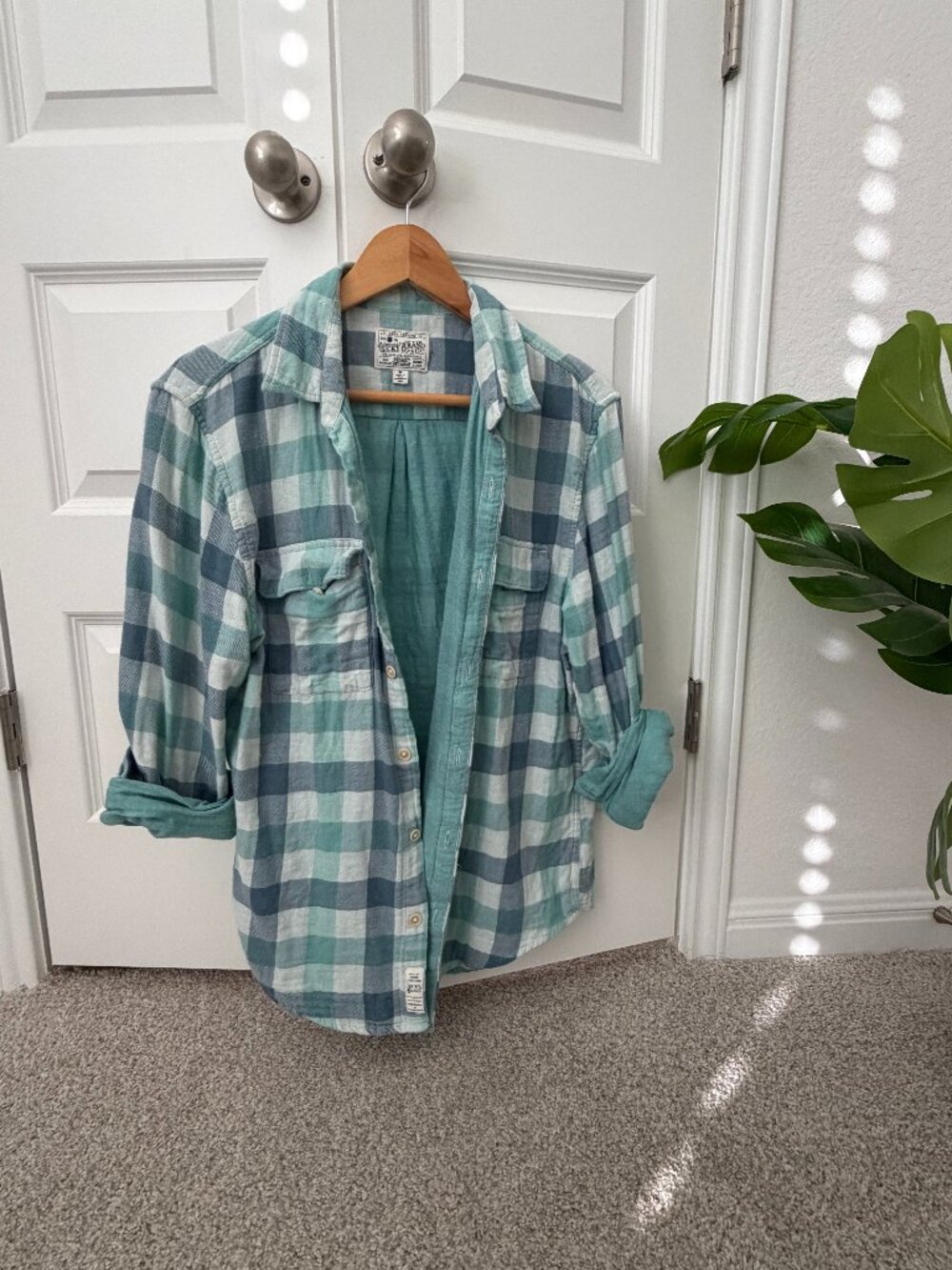 Lucky Brand Turquoise Plaid Flannel Shirt | Women's M | Relaxed Fit